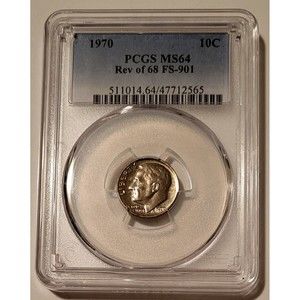 1970 Roosevelt Dime Reverse of 1968 FS-901 MS64 PCGS